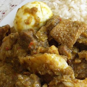 White Rice, Ofada Stew With Mix Meat & Egg