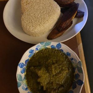 white Rice and ofada stew