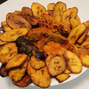 Fried Plantain With Stew (comes with chicken or meat)