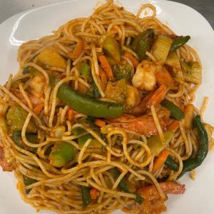 Jollof Spaghetti With Shrimp